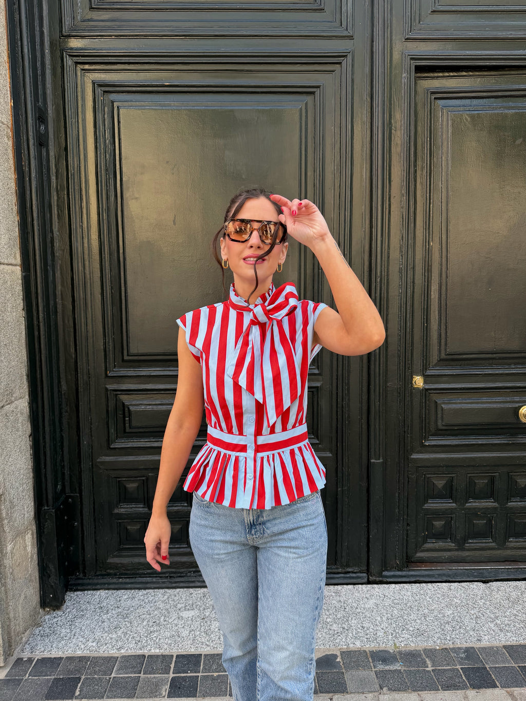 Carnival Striped Bow Sleeveless Blouse