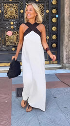 Celeste Contrast Crossover Halter Maxi Dress