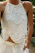 Mach & Aliza Sequin Halter Top