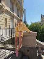 Butter Yellow Polka Dot Jacket & Bubble Shorts Set