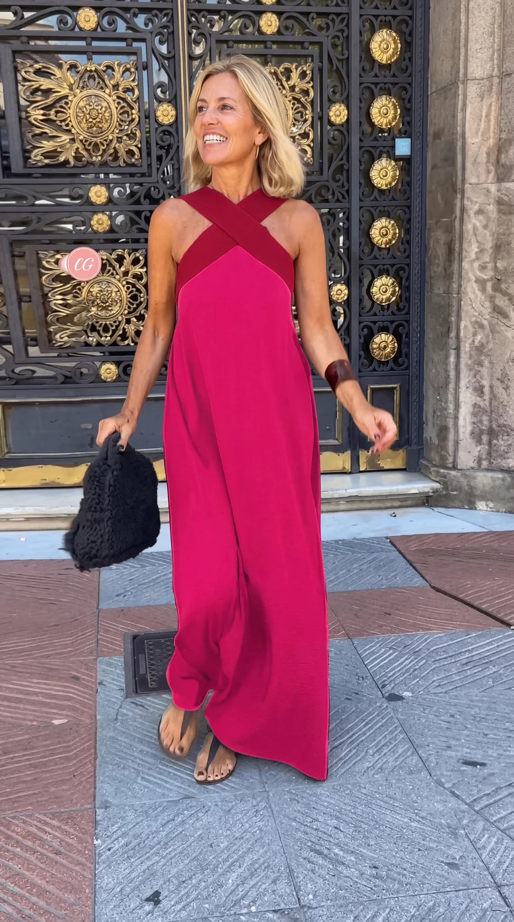 Celeste Contrast Crossover Halter Maxi Dress