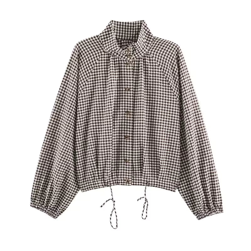 Vintage Century Gingham Funnel-Neck Jacket
