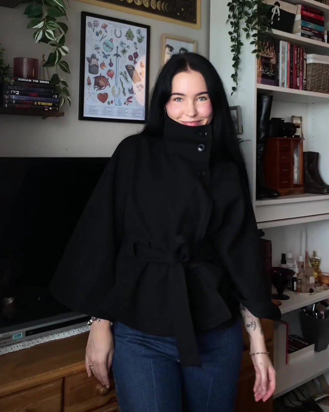 Diana Tricot Belted Cape Jacket