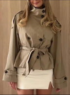 Verona Funnel Neck Belted Cropped Trench Jacket