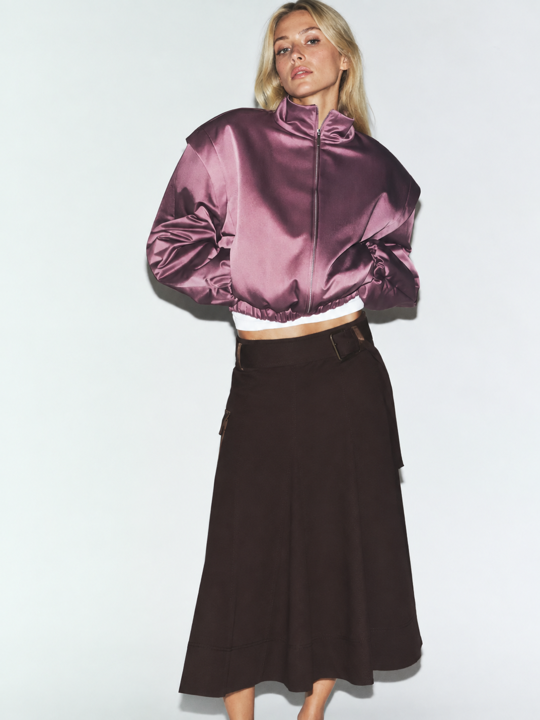 Maven Satin Puffer Jacket in Lilac - front view