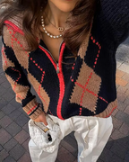 Diana Tricot Argyle High-Neck Zip-Up Cardigan