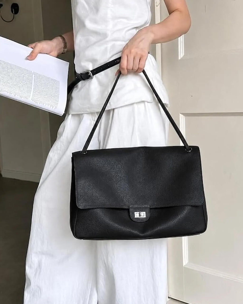 Clarisse Maxi Flap Shoulder Bag - Black