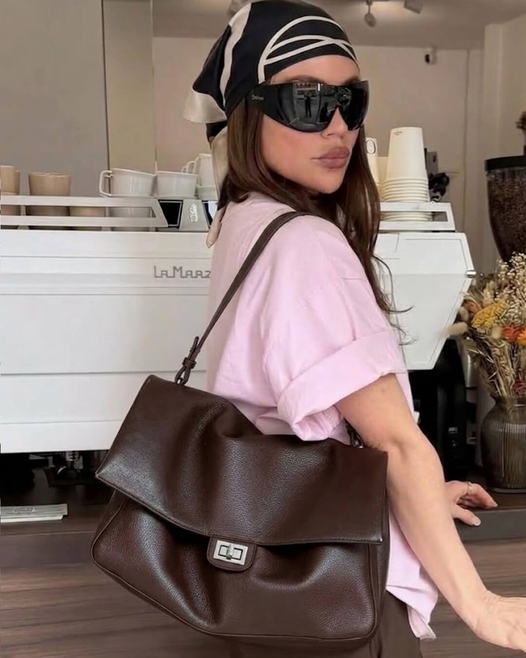 Clarisse Maxi Flap Shoulder Bag - Brown