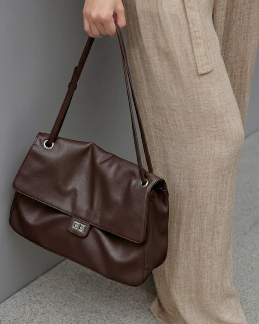 Clarisse Maxi Flap Shoulder Bag - Brown