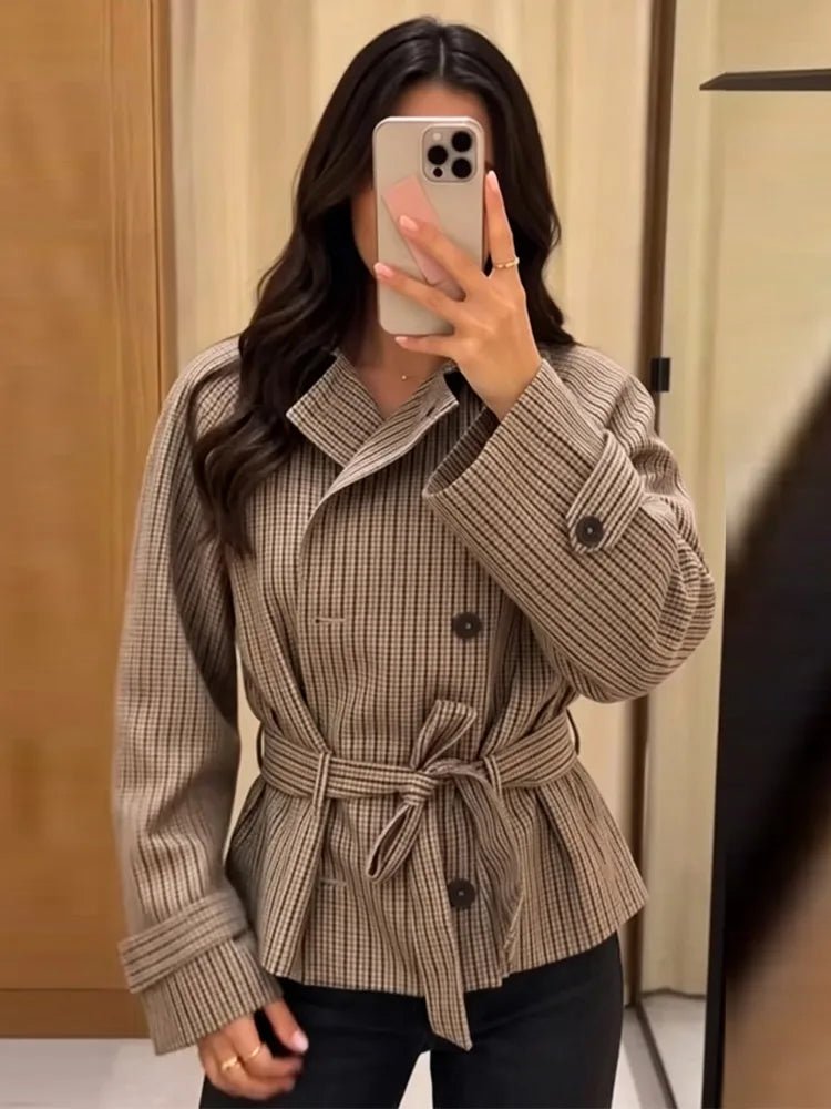 Camille Plaid Belted Trench Coat