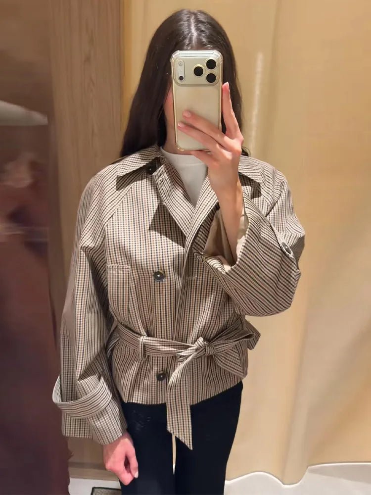 Camille Plaid Belted Trench Coat
