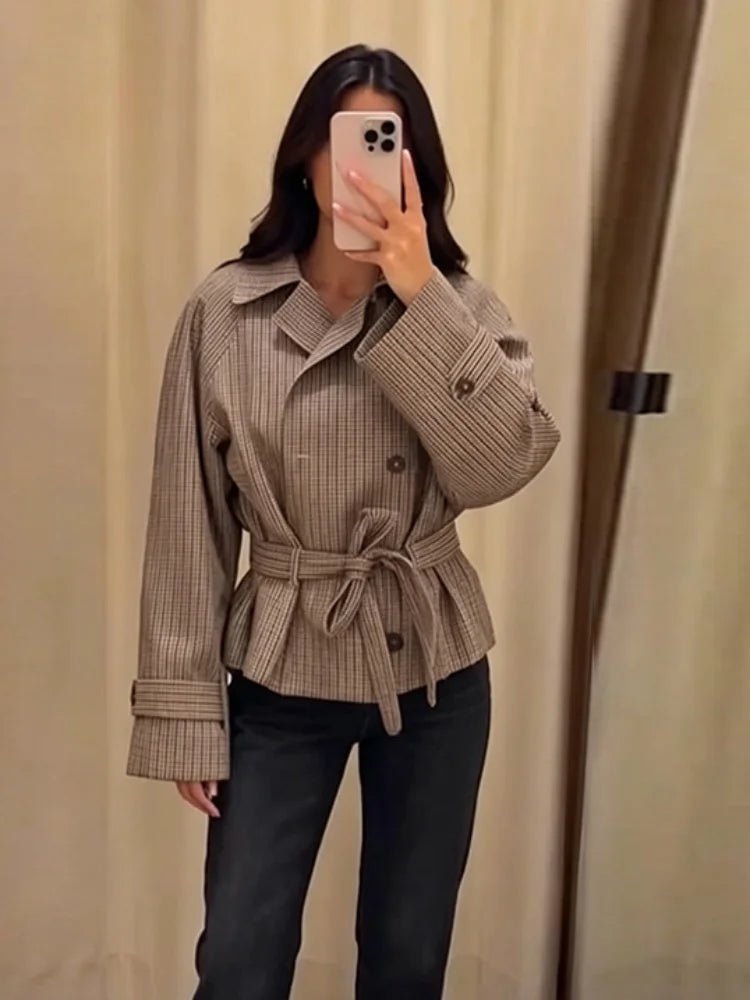 Camille Plaid Belted Trench Coat