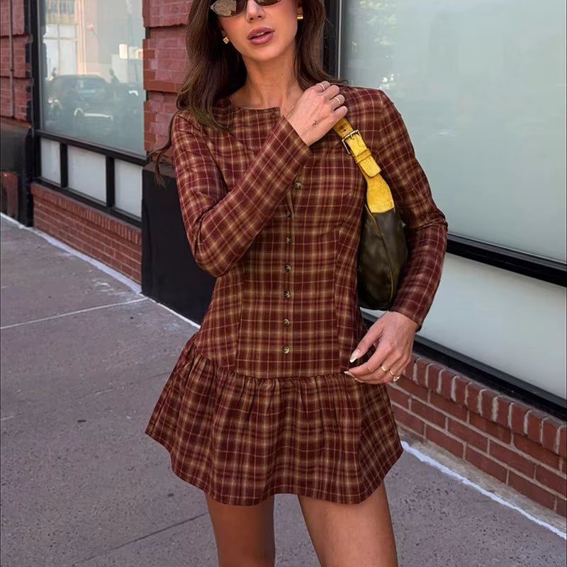 Vintage Century Burgundy Plaid Flared Mini Dress