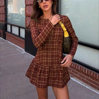 Vintage Century Burgundy Plaid Flared Mini Dress