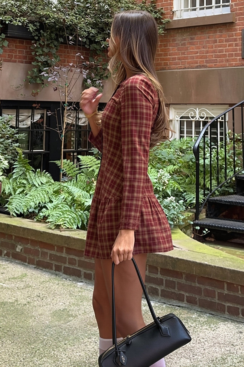 Vintage Century Burgundy Plaid Flared Mini Dress