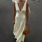 Kendall Satin Tie-Strap Maxi Dress in yellow