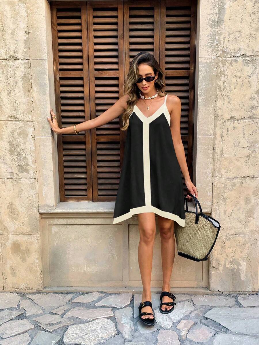 Kendall Contrast Stripe Mini Dress in black