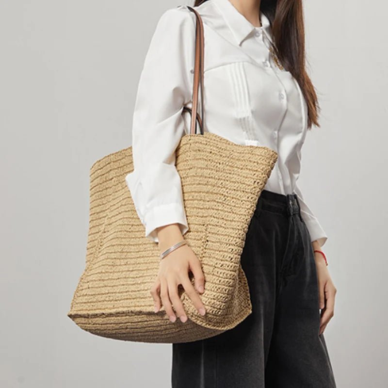Brigitte Handwoven Straw Tote detail