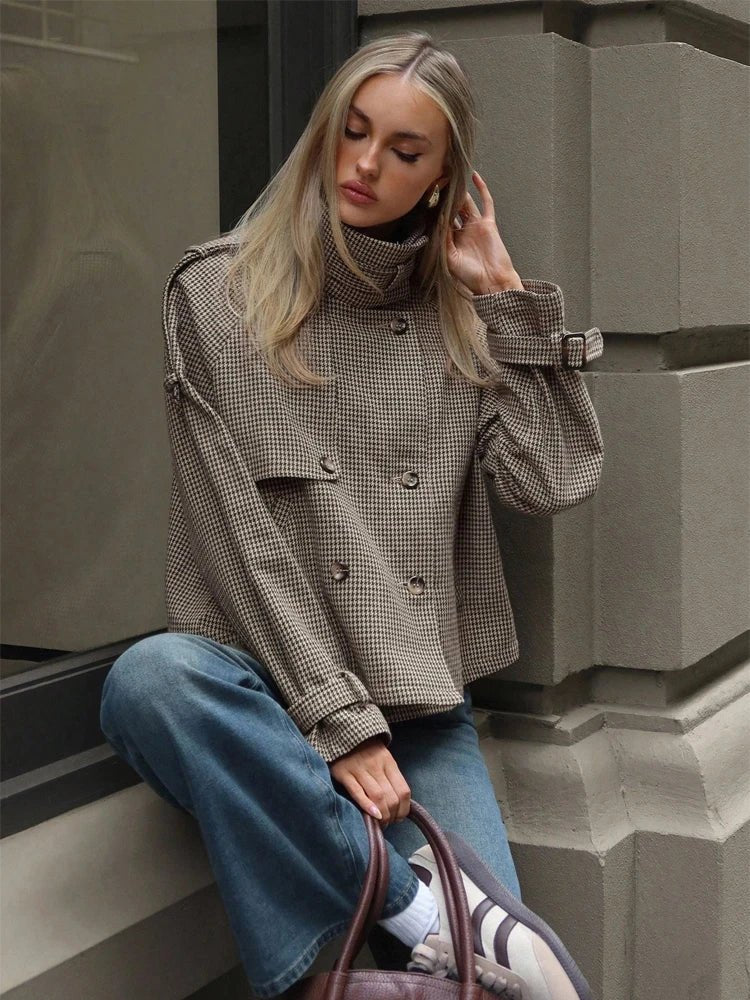 Romane Houndstooth Turtleneck Jacket