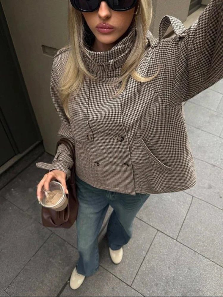 Romane Houndstooth Turtleneck Jacket