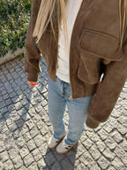 Banbury Faux Suede Bomber Jacket in brown