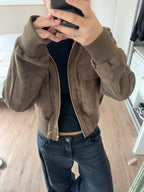Banbury Faux Suede Bomber Jacket in olive, mirror
