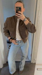 Banbury Faux Suede Bomber Jacket in olive