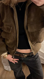 Banbury Faux Suede Bomber Jacket close-up