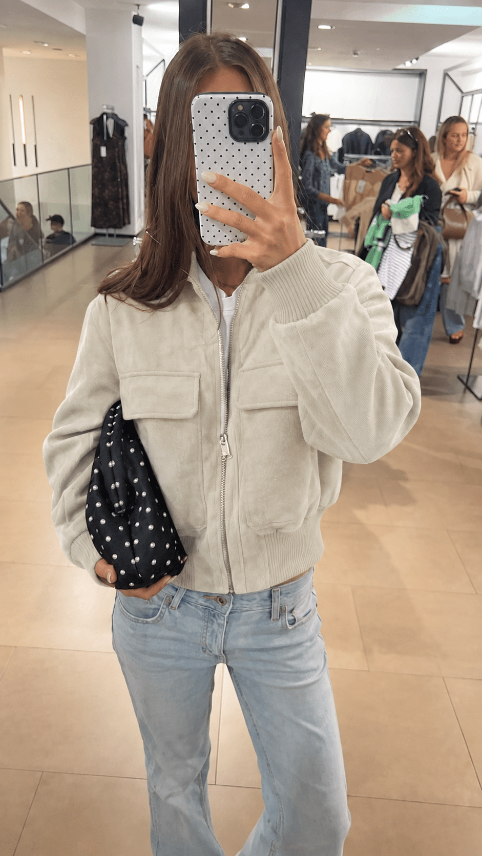 Banbury Faux Suede Bomber Jacket in cream