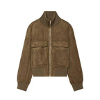 Banbury Faux Suede Bomber Jacket olive flat lay