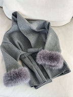 Diana Tricot Faux Fur Cuff Belted Wool Coat - faux fur cuff detail