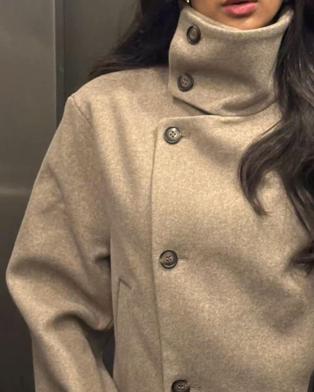 Diana Tricot Stand Collar Cropped Wool Jacket - collar detail
