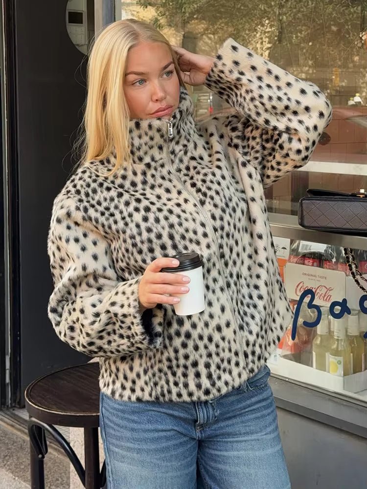 Ferryhill Leopard Faux Fur Jacket worn with jeans