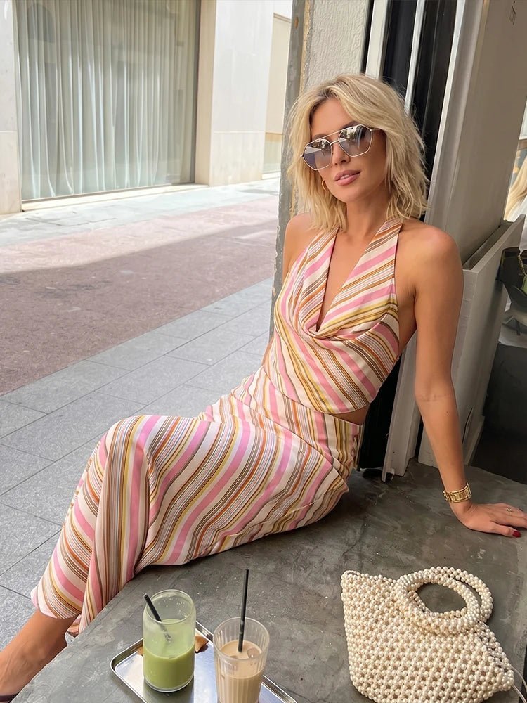 Anais Striped Satin Two-Piece Set styled