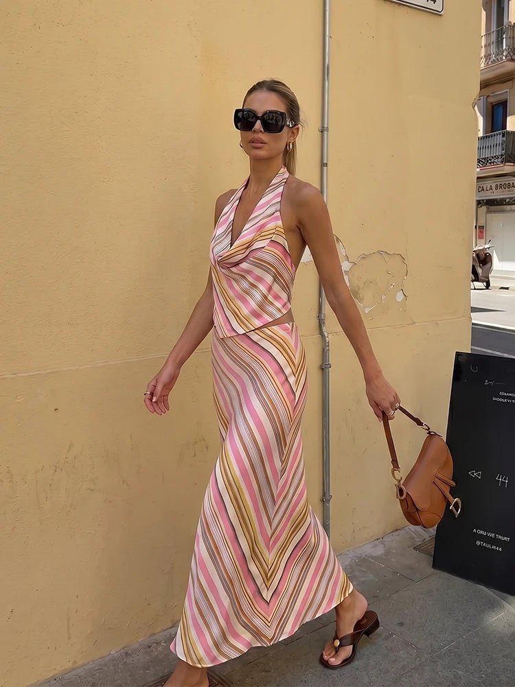 Anais Striped Satin Two-Piece Set detail