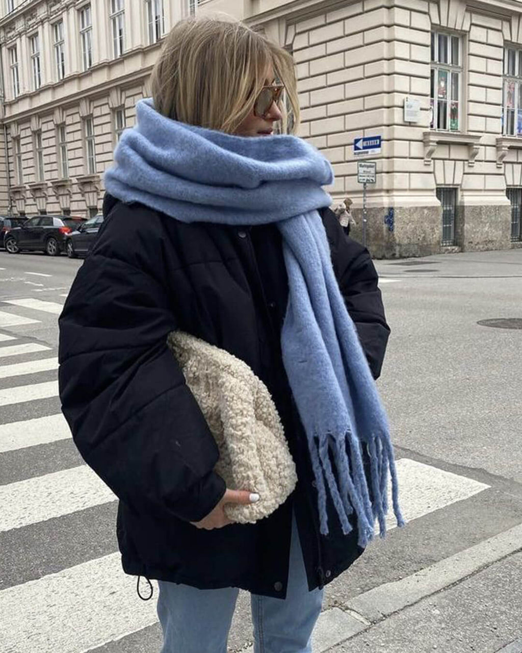 Céleste Tasseled Winter Scarf - Baby Blue