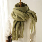 Céleste Tasseled Winter Scarf - Olive Green