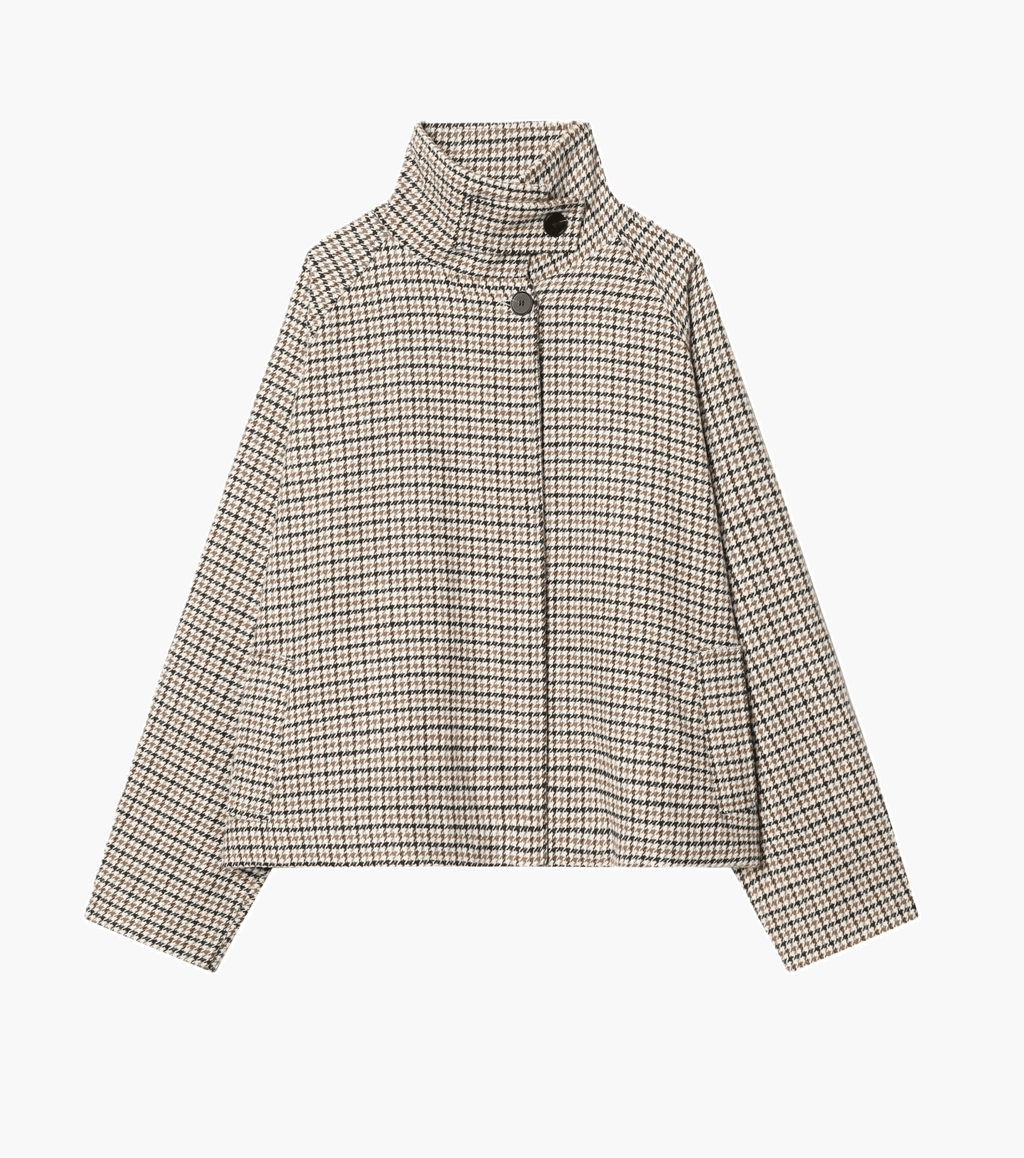 Ondine High-Collar Houndstooth Cropped Jacket