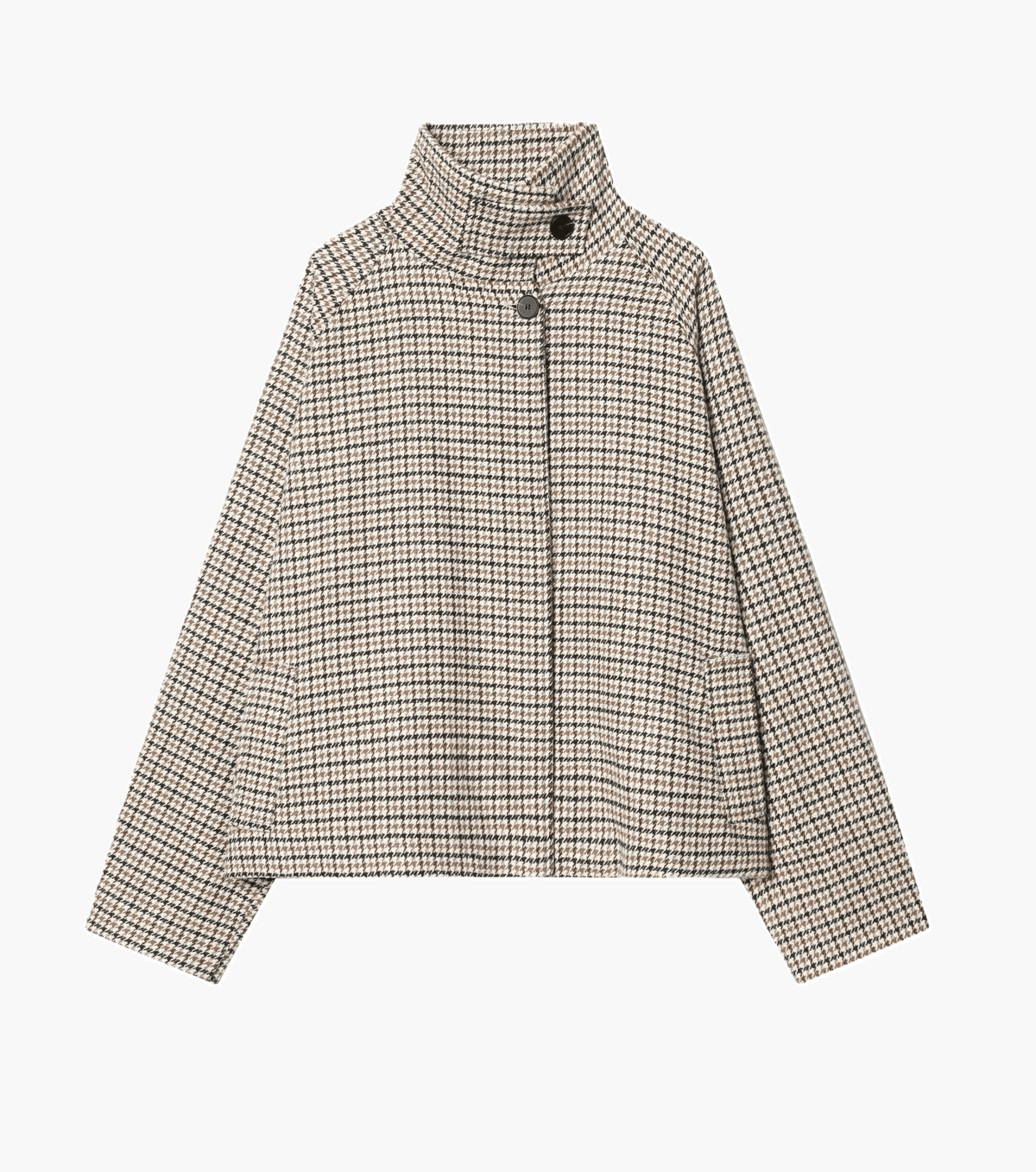 Ondine High-Collar Houndstooth Cropped Jacket