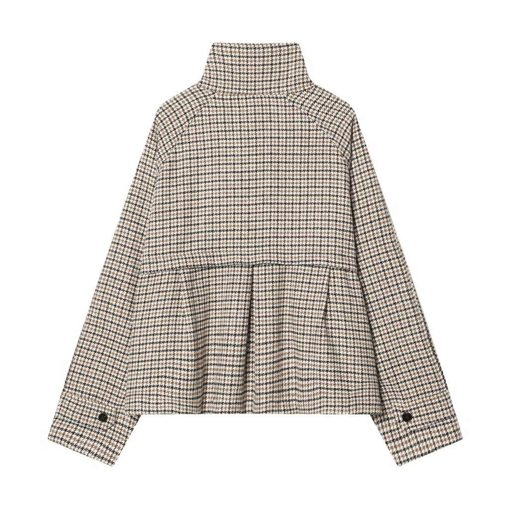 Ondine High-Collar Houndstooth Cropped Jacket