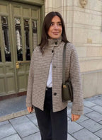 Ondine High-Collar Houndstooth Cropped Jacket
