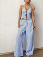 Kendall Striped Halter Top in blue