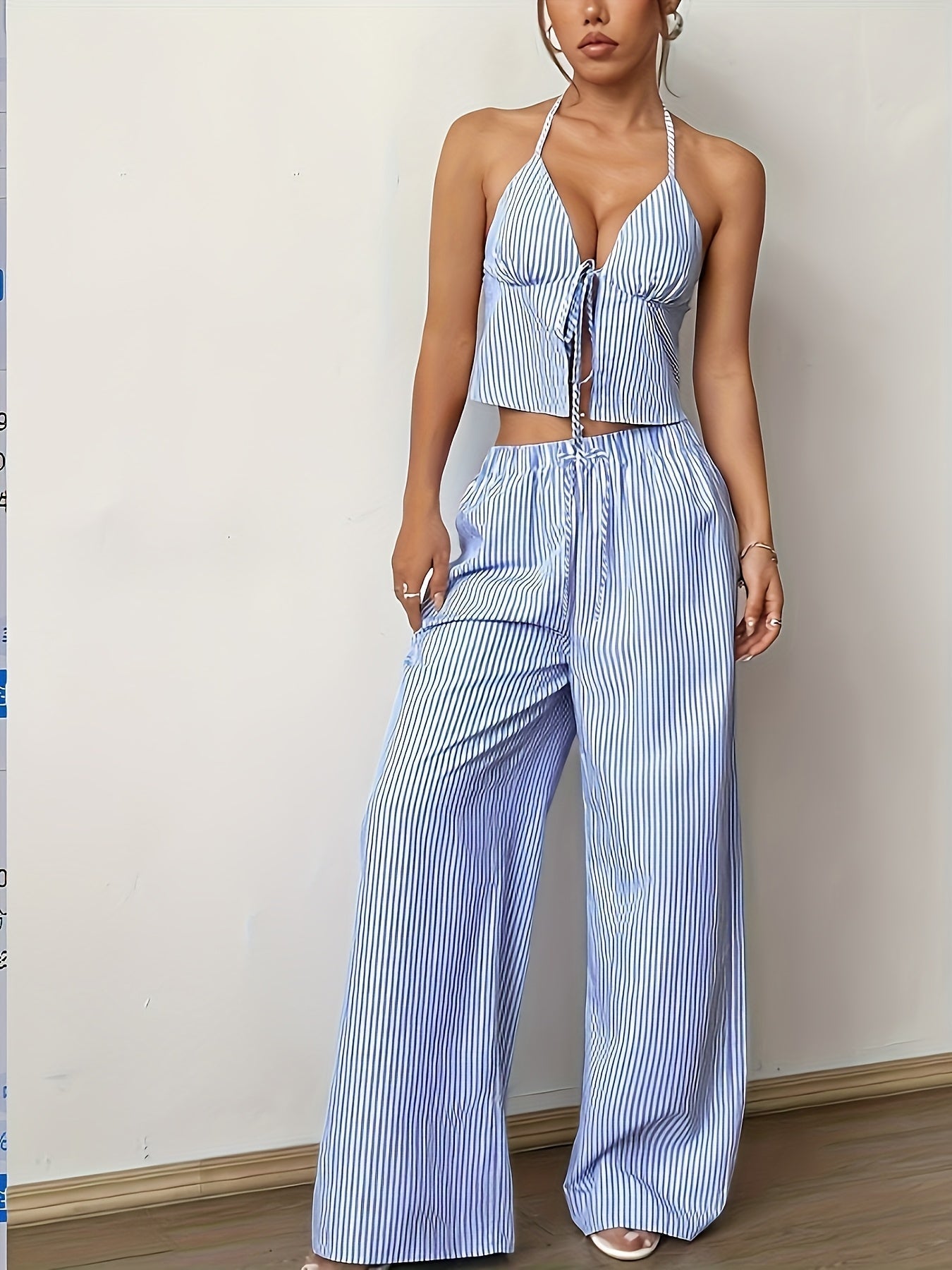 Kendall Striped Halter Top in blue