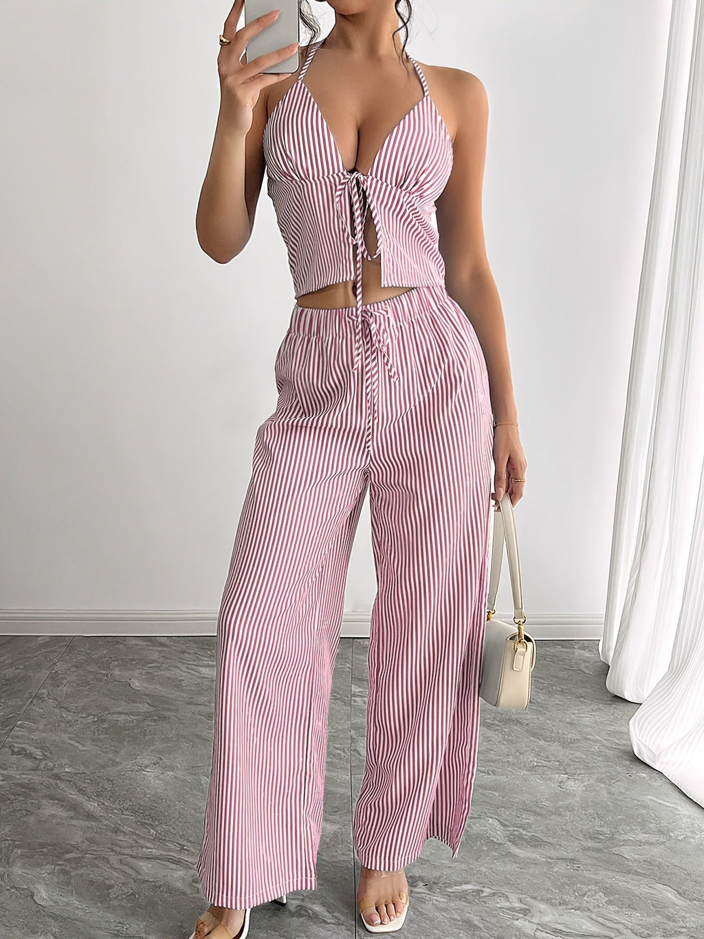 Kendall Striped Halter Top in pink