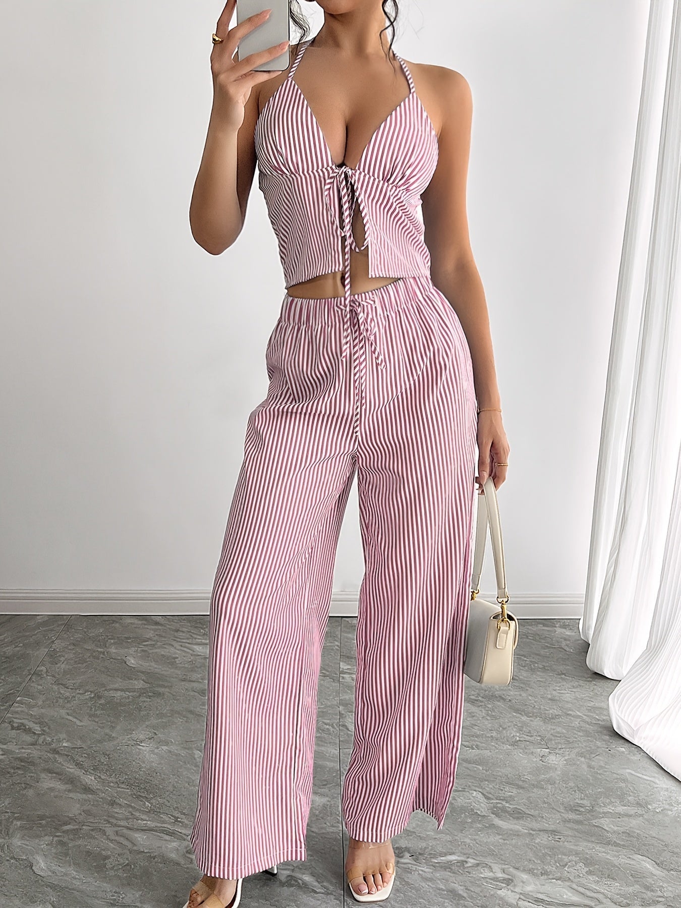 Kendall Striped Halter Top in pink