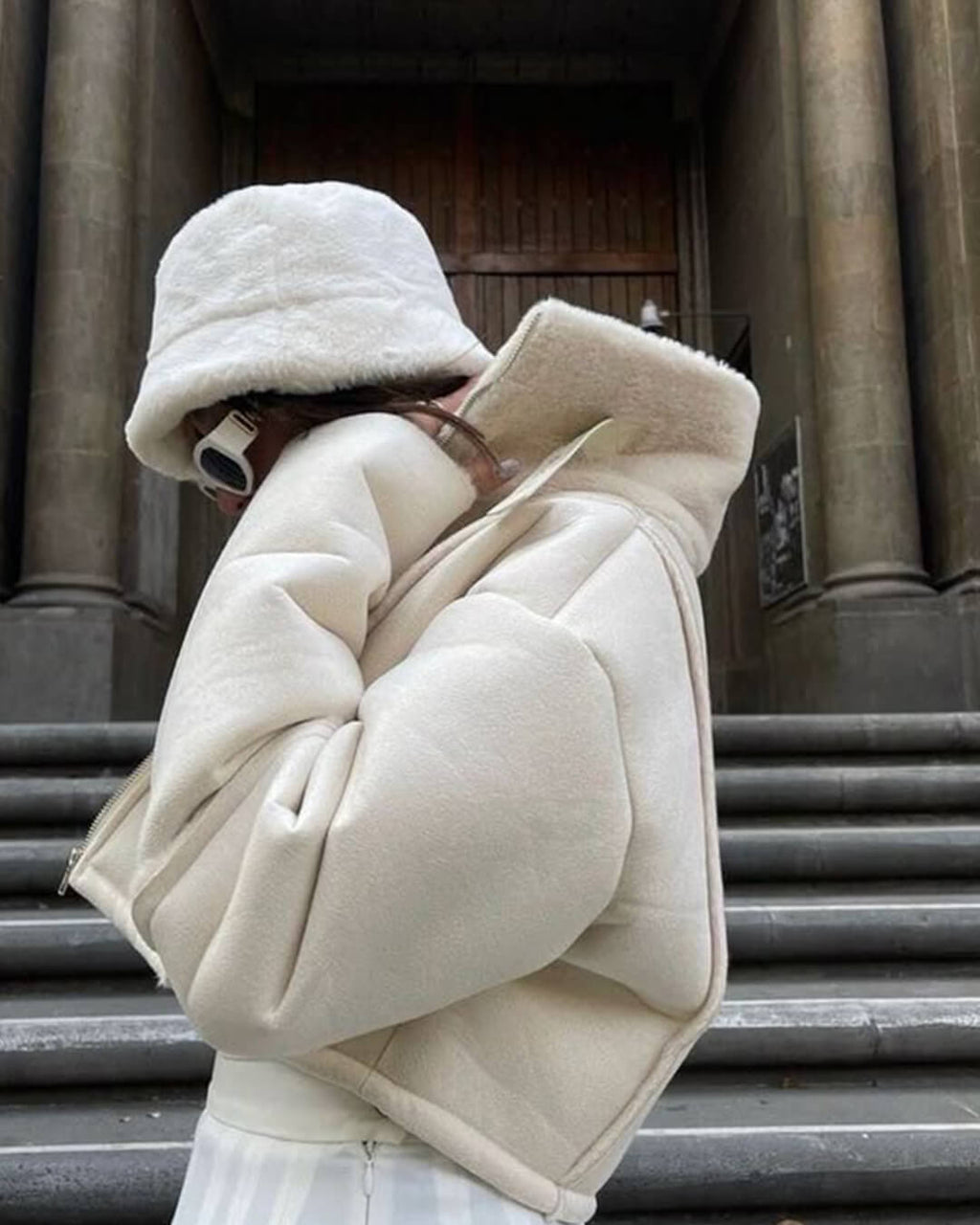 Lison Fluffy Bucket Hat - White