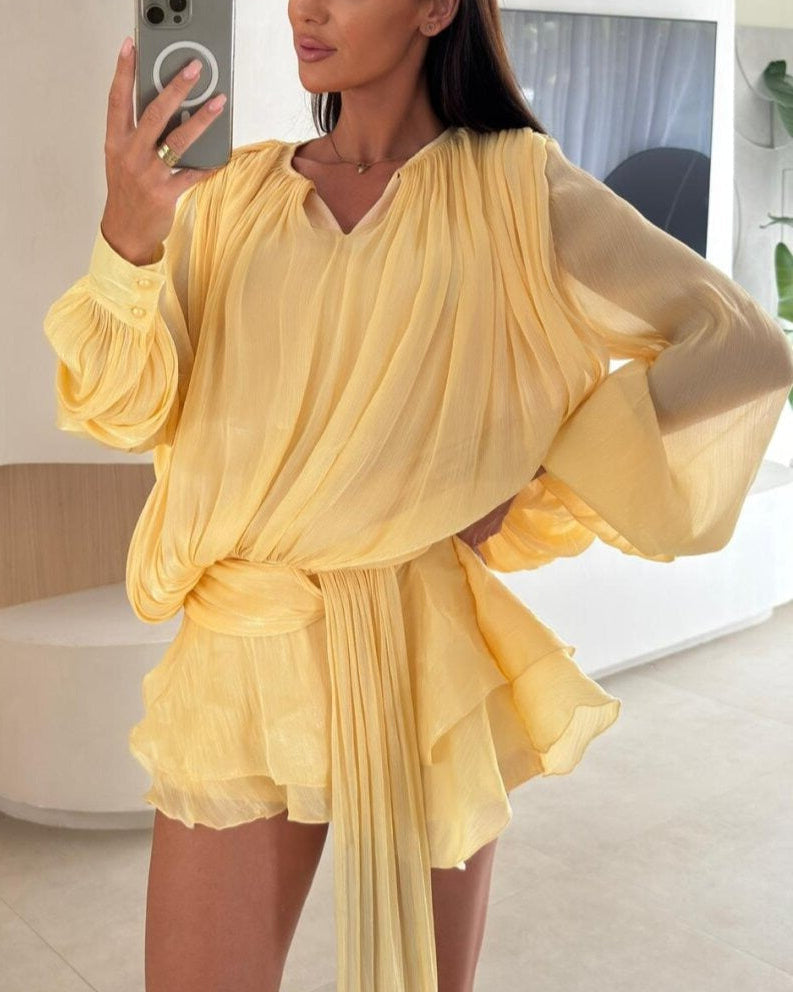 Rosella Pleated Ruffled Mini Dress