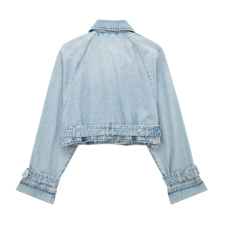 thumbnail image 2 of Women's Off-White Denim Cropped Trench Jacket - Universal Thread 2 of 6